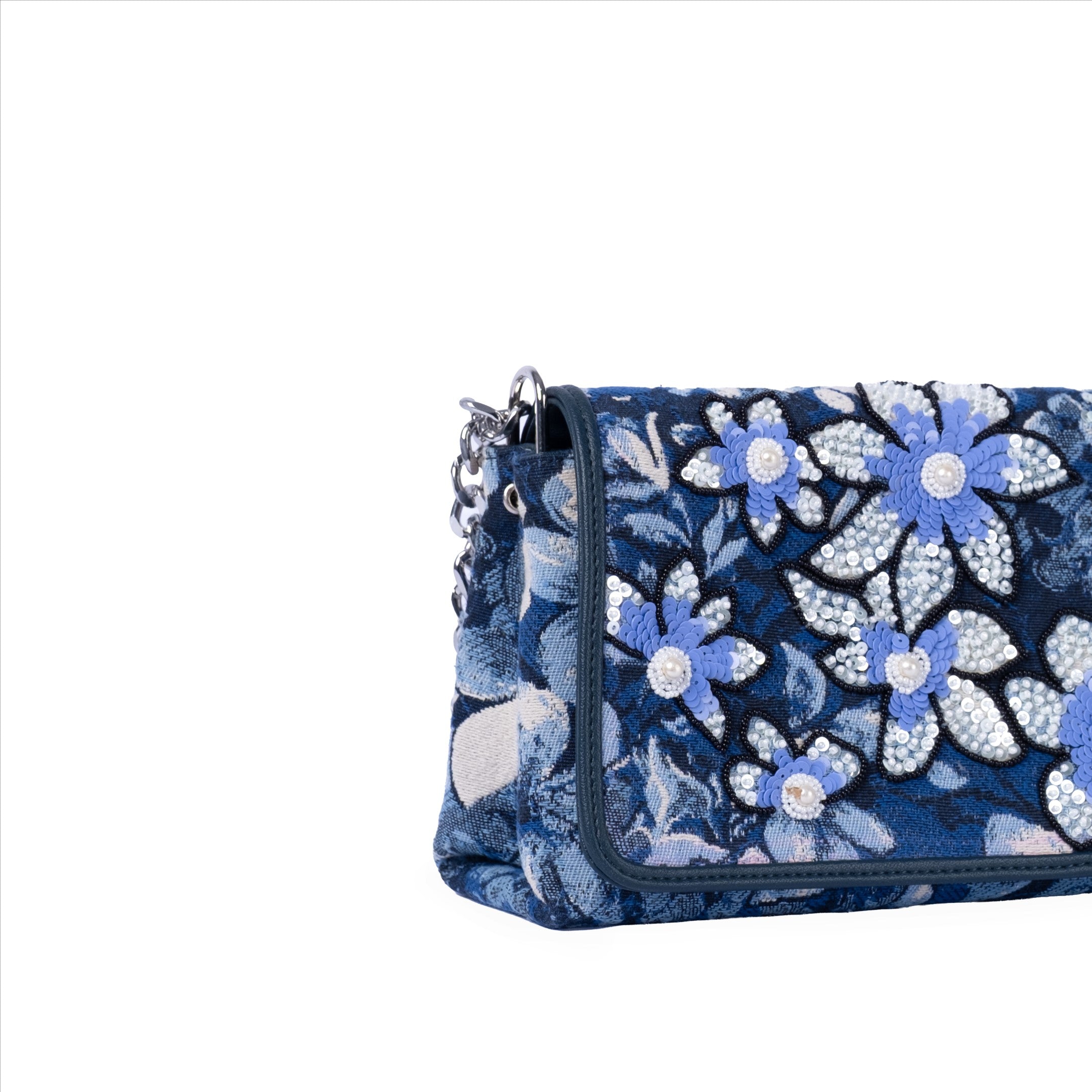 Exquisite Handcrafted Jacquard & Leather Party Wear Bag