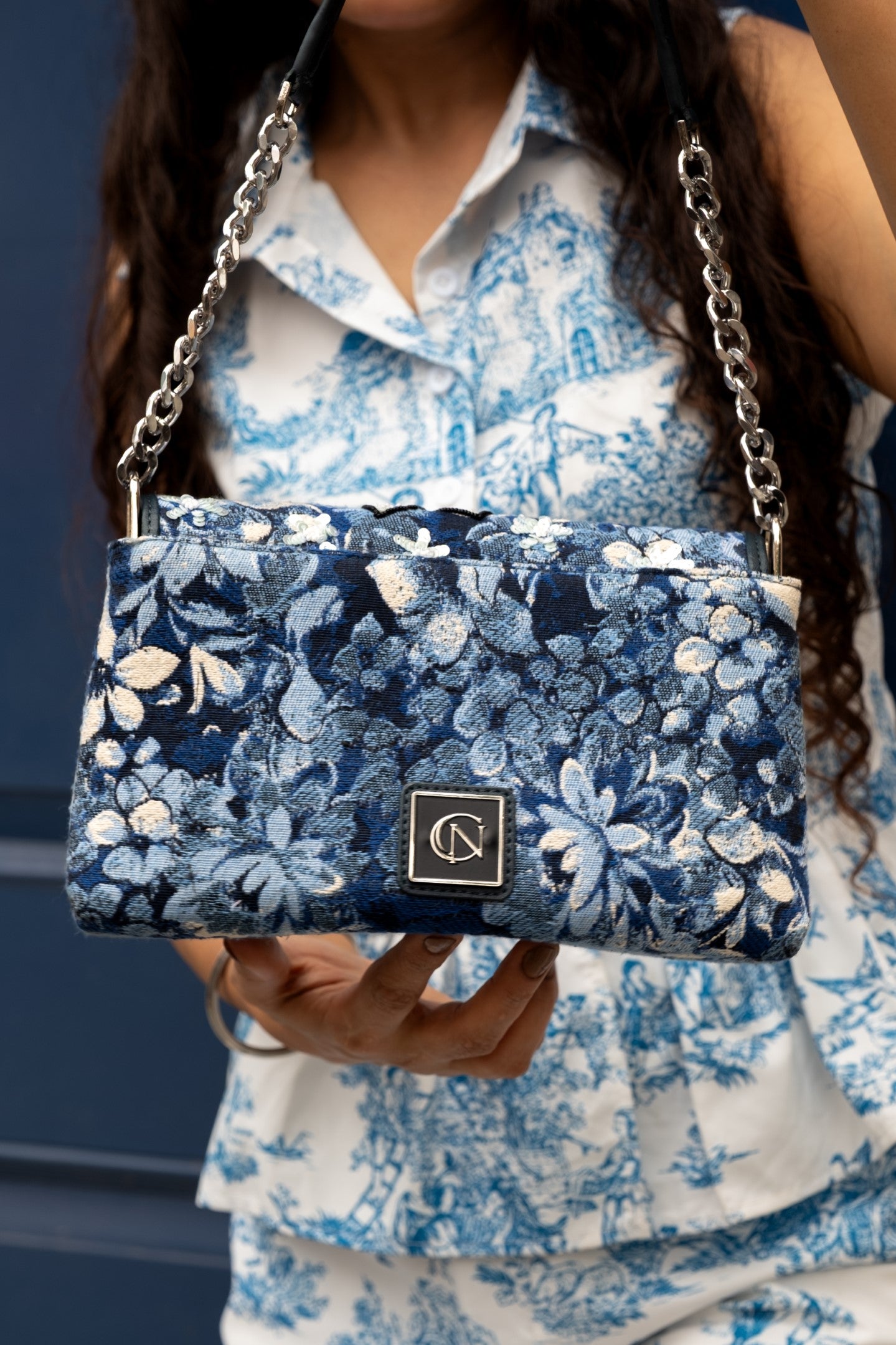 Exquisite Handcrafted Jacquard & Leather Party Wear Bag
